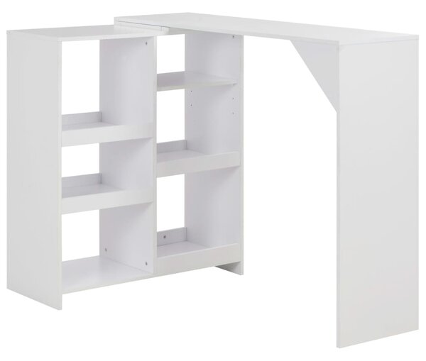 Barový stůl s pohyblivým regálem - bílý | 138x40x120 cm
