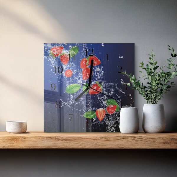 Skleněné hodiny na stěnu Jahody zskc-30x30-00183243