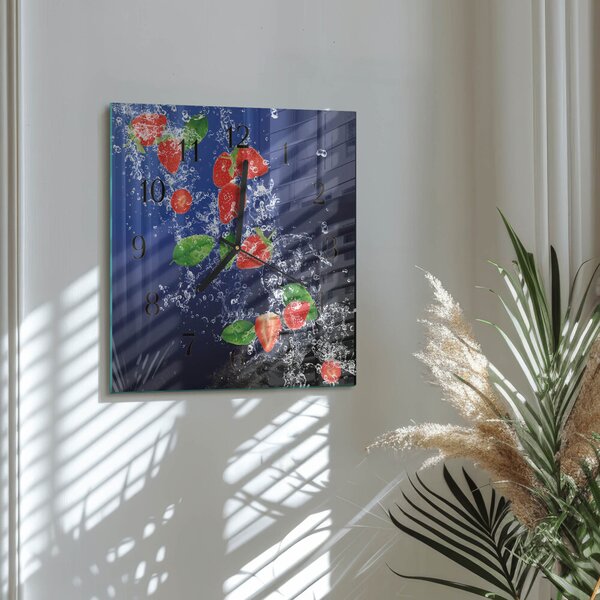 Skleněné hodiny na stěnu Jahody zskc-30x30-00183243