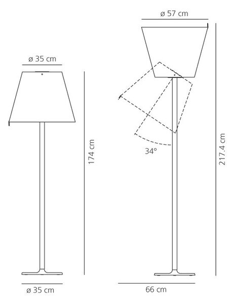 Artemide 0577010A Melampo terra, designová stojací lampa ve stříbrné úpravě s textilním širmem, 2x52W E27, 137cm