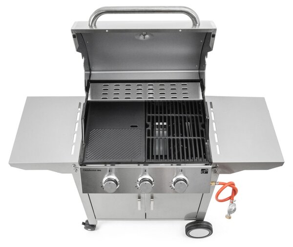 Plynový gril OKLAHOMA BBQ, 3 hořáky, s redukčním ventilem, stříbrná Penta CZ