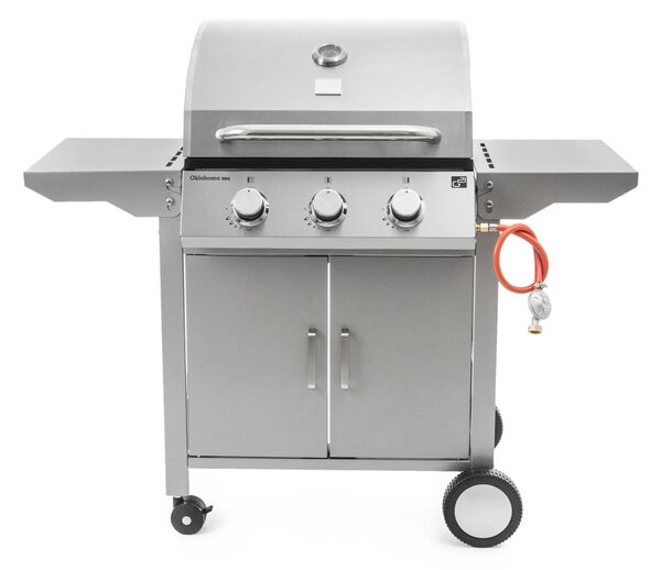 Plynový gril OKLAHOMA BBQ, 3 hořáky, s redukčním ventilem, stříbrná Penta CZ