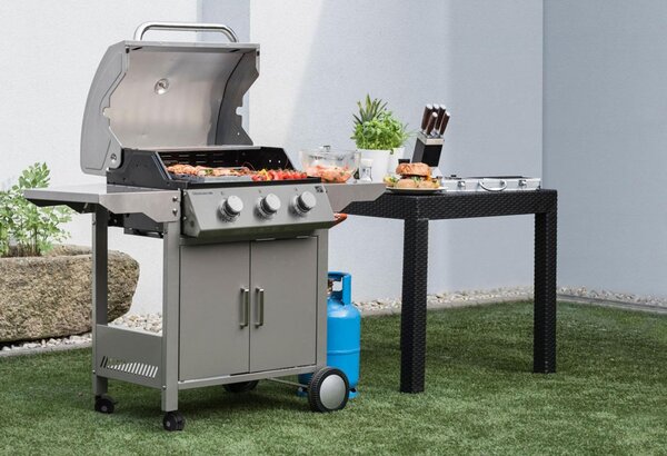 Plynový gril OKLAHOMA BBQ, 3 hořáky, s redukčním ventilem, stříbrná Penta CZ