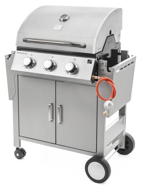 Plynový gril OKLAHOMA BBQ, 3 hořáky, s redukčním ventilem, stříbrná Penta CZ