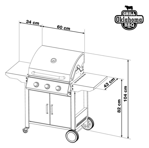 Plynový gril OKLAHOMA BBQ, 3 hořáky, s redukčním ventilem, stříbrná Penta CZ