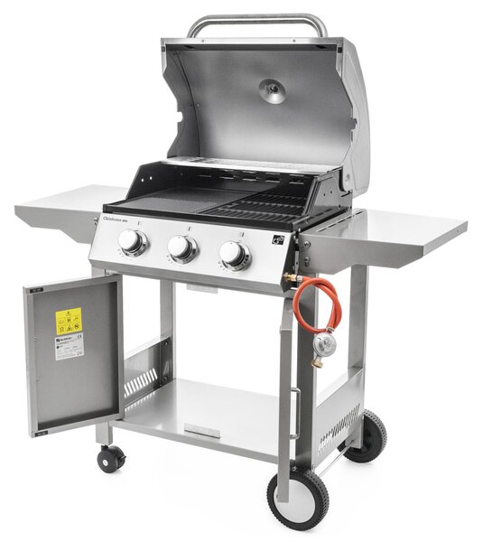 Plynový gril OKLAHOMA BBQ, 3 hořáky, s redukčním ventilem, stříbrná Penta CZ