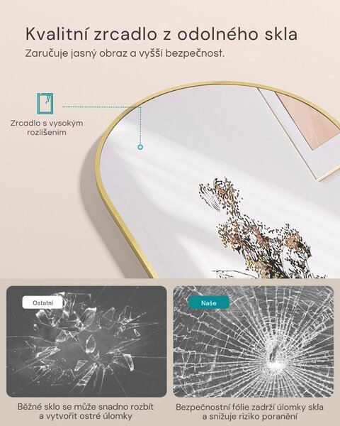 Zaoblené zrcadlo UMBRA, 160x50 cm, zlatá SongmicsHome