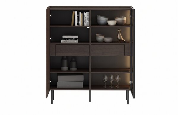 Moderní vitrína Dunari 120 cm dvoudveřová s ukrytými zásuvkami - dub dunin