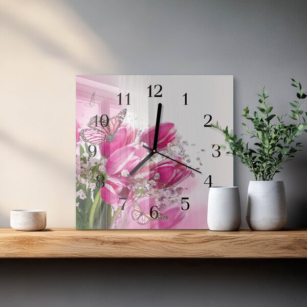Skleněné hodiny na stěnu Motýl zskc-30x30-00178770