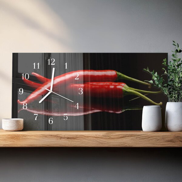Skleněné hodiny horizontální Chilli papričky zsppb-60x30-00295270