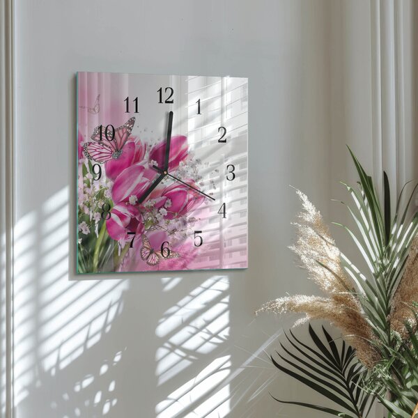 Skleněné hodiny na stěnu Motýl zskc-30x30-00178770