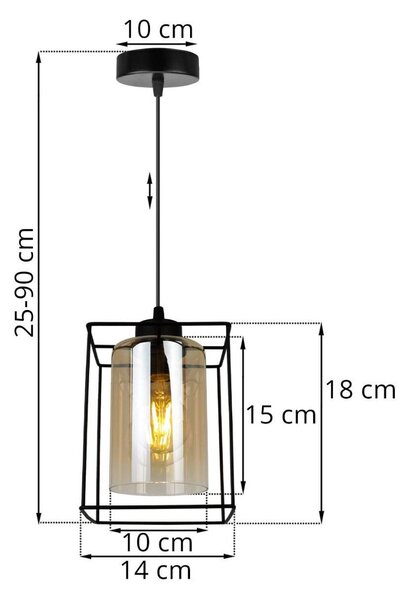 Závěsné svítidlo Hella Cage, 1x medové skleněné stínítko v kovovém rámu