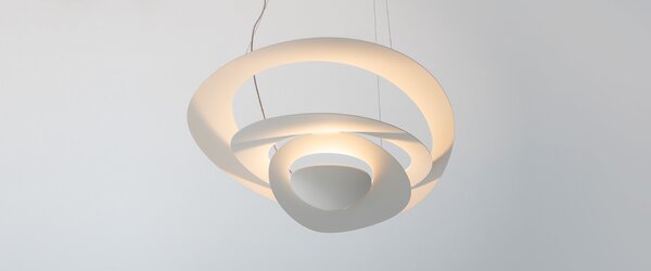 Artemide 1237010A Pirce mini sospensione halo, bílé designové závěsné svítidlo, 1x400W R7s, 67x69cm