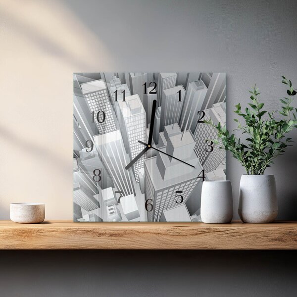 Skleněné hodiny na stěnu Budovy zskc-30x30-00178429