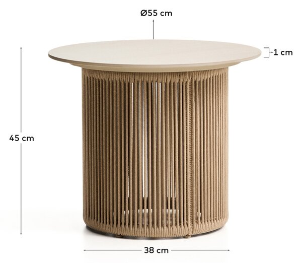 Kave Home Béžový keramický zahradní stolek s výpletem Orosei Ø 55 cm
