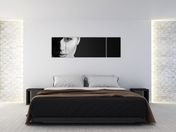 Obraz - Černobílý portrét ženy v klobouku (170x50 cm)