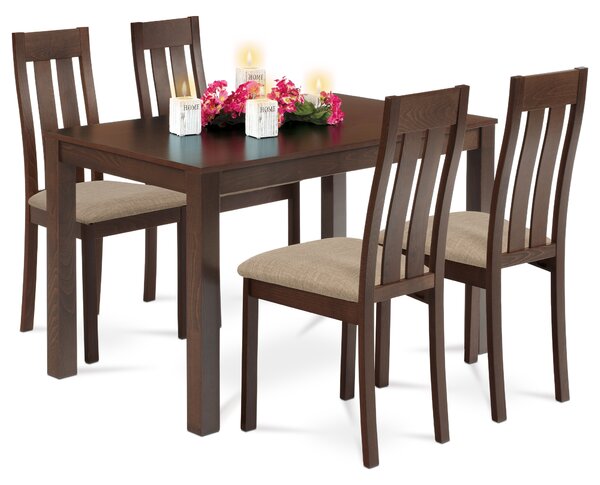 Jídelní sestava, stůl 120x75 + 4 židle v dekoru ořech, DN016