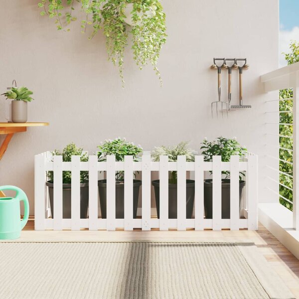Vyvýšený záhon plotový design bílý 150x50x50 cm masiv borovice