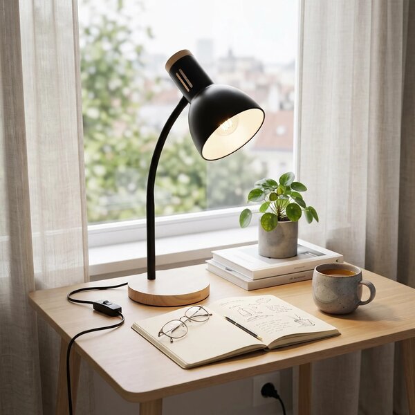 Toolight Stolní lampička Retro Wood JNH046-1T černá/dekor dřeva