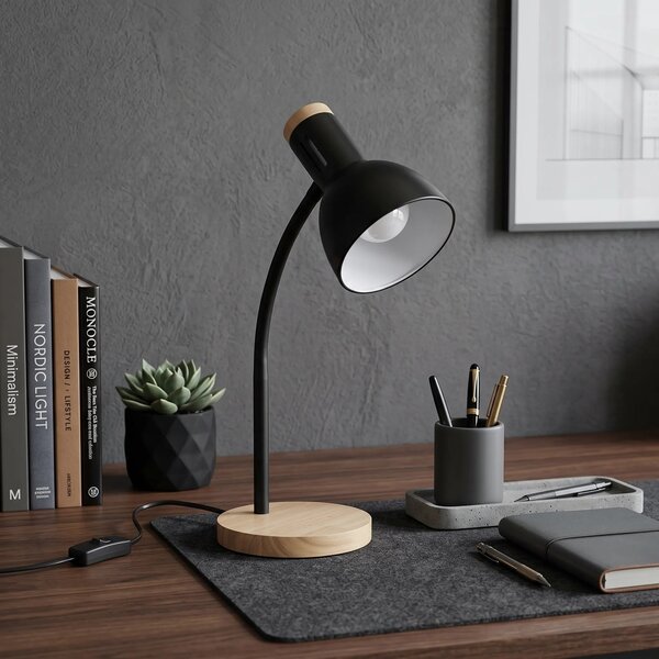 Toolight Stolní lampička Retro Wood JNH046-1T černá/dekor dřeva