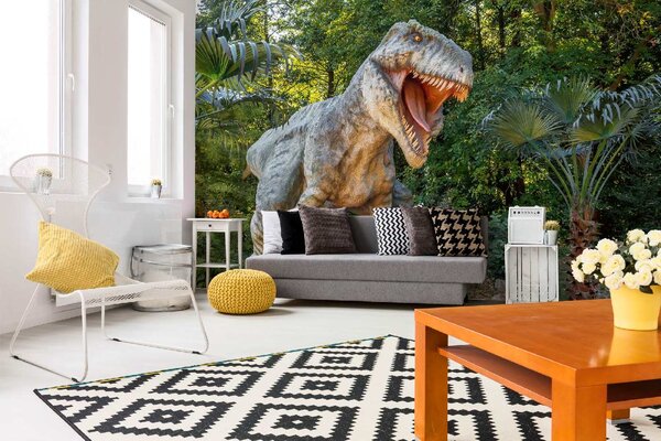 DIMEX | Vliesová fototapeta Model Tyranosaura Rexe MS-5-0467 | 375 x 250 cm| zelená, hnědá