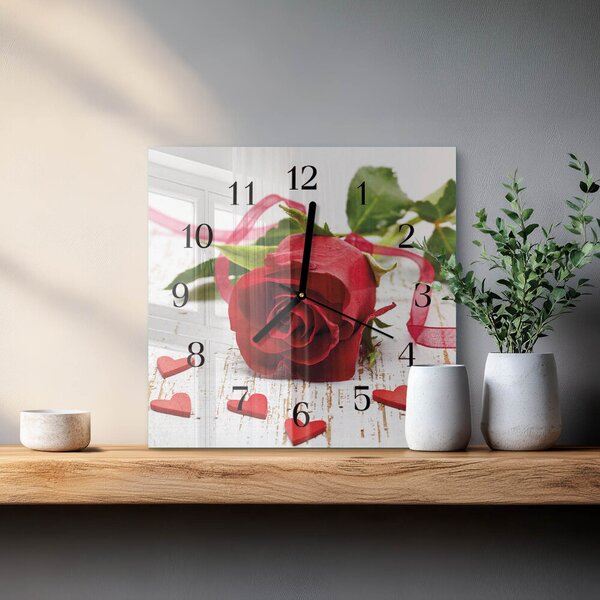 Skleněné hodiny na stěnu Růže zskc-30x30-00178605