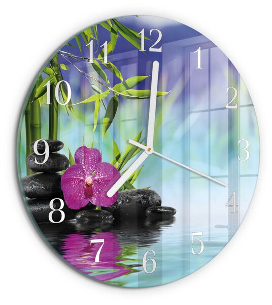 Skleněné hodiny na stěnu Lázeňská orchidej zsob-fi30-00085116