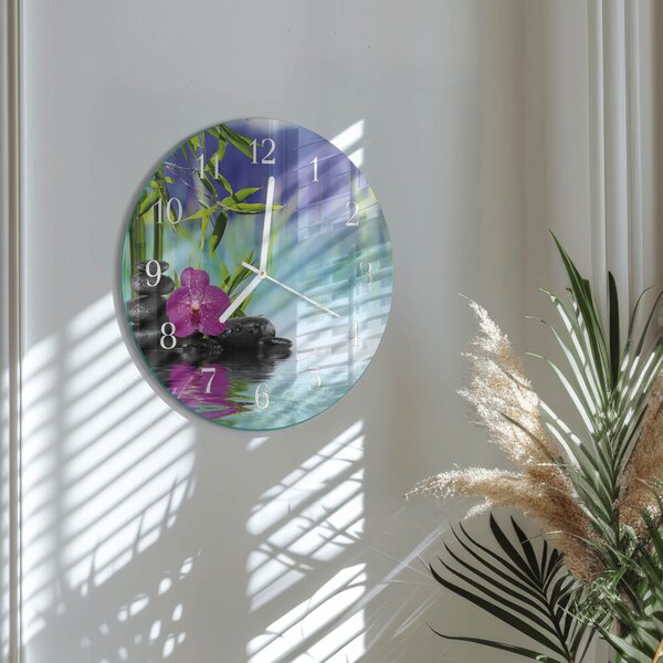 Skleněné hodiny na stěnu Lázeňská orchidej zsob-fi30-00085116