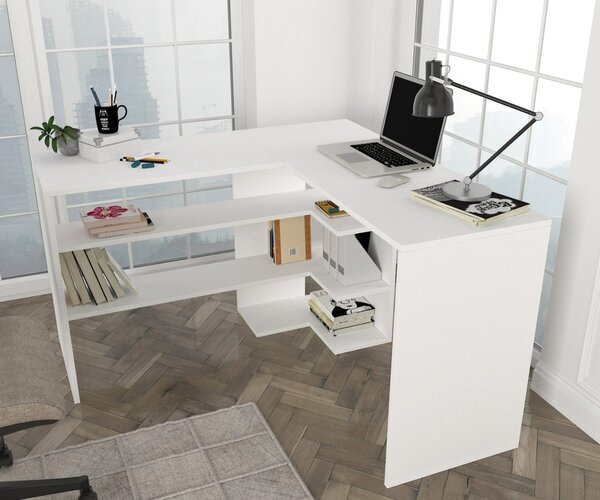 VerDesign STICH rohový pracovní stůl, bílá matná