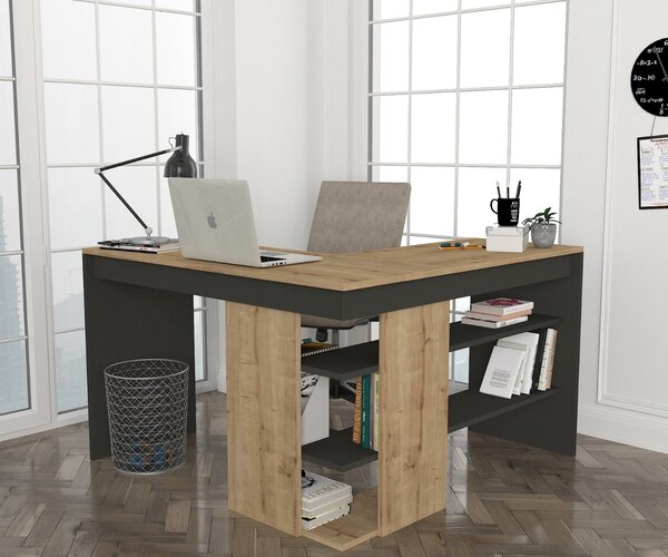 VerDesign STICH rohový pracovní stůl, sapphire/antracit