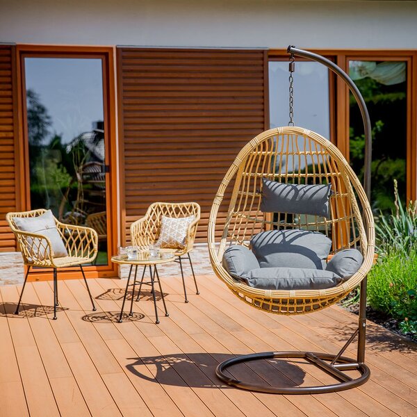 Zahradní houpací závěsné křeslo z technorattanu Eduard Beige PATIO 47258
