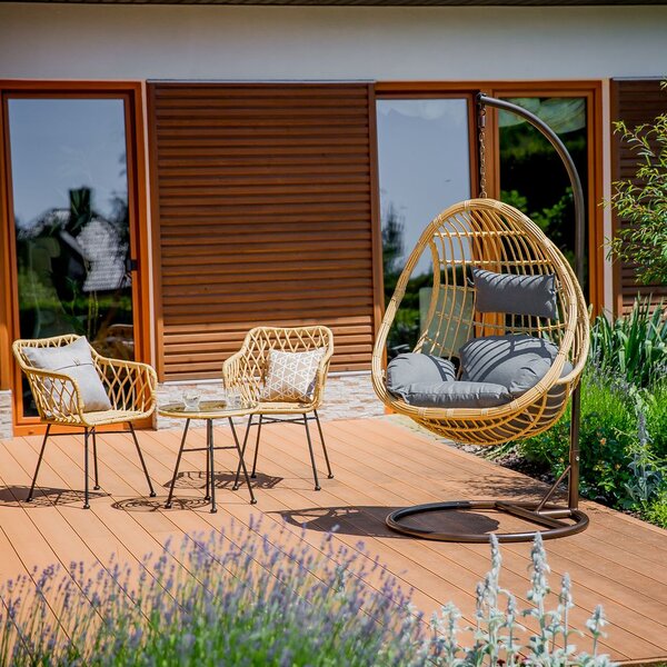 Zahradní houpací závěsné křeslo z technorattanu Eduard Beige PATIO 47258