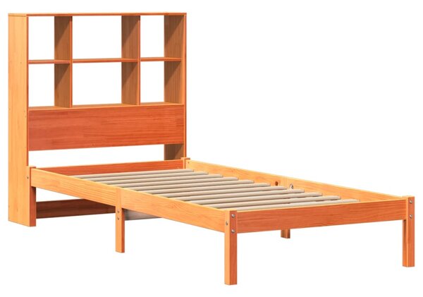 Postel s knihovnou bez matrace hnědá 100x200 cm masiv borovice 3321603