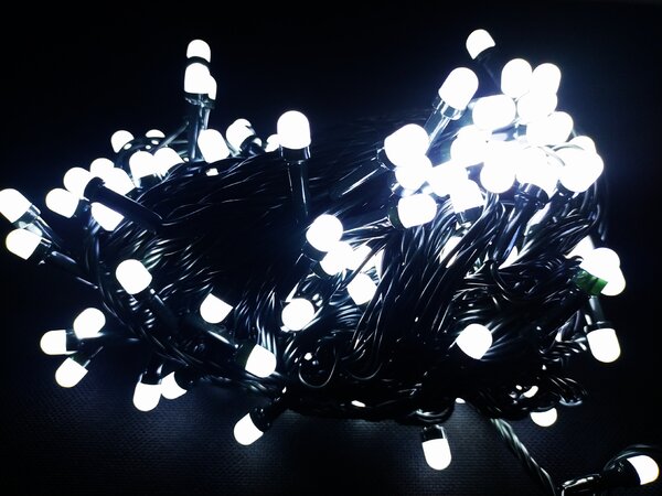 Vnitřní LED vánoční řetěz s 7mm kulatými diodami, studená bílá, 10 m, 100 LED
