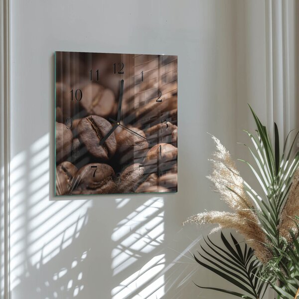 Skleněné hodiny na stěnu Kávová zrna zskc-30x30-00180525