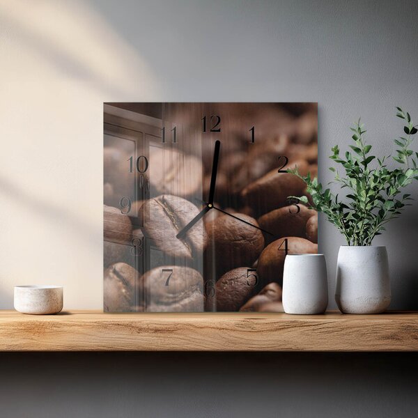 Skleněné hodiny na stěnu Kávová zrna zskc-30x30-00180525