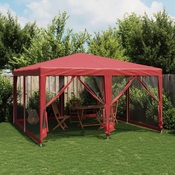 Party stan s 8 síťovanými bočnicemi červený 4 x 4 m HDPE