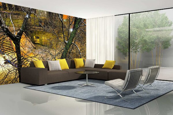 DIMEX | Vliesová fototapeta Noční město MS-5-0630 | 375 x 250 cm| zelená, žlutá, oranžová