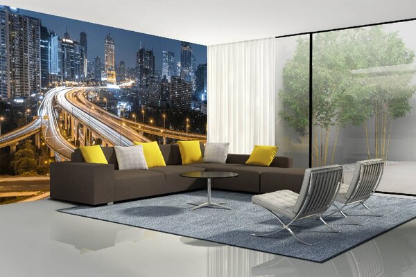 DIMEX | Vliesová fototapeta Městský provoz MS-5-0671 | 375 x 250 cm| bílá, žlutá, šedá