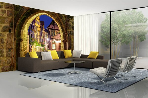 DIMEX | Vliesová fototapeta Francouzské Alsasko MS-5-0685 | 375 x 250 cm| žlutá, šedá, růžová