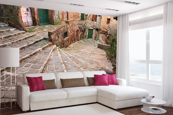 DIMEX | Vliesová fototapeta Pitigliano Toskánsko MS-5-0696 | 375 x 250 cm| zelená, oranžová, šedá