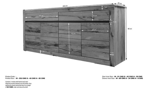 VEVEY Komoda 202x85 cm, přírodní, dub