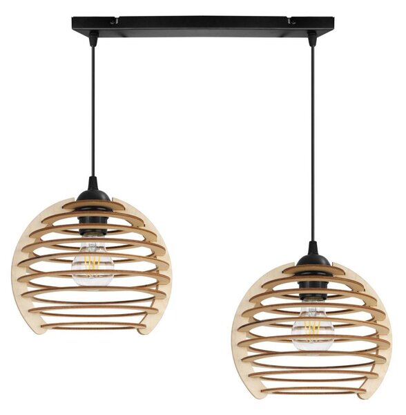 Závěsné svítidlo Timber, 2x dřevěné stínítko, n