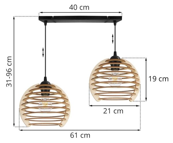 Závěsné svítidlo Timber, 2x dřevěné stínítko, n