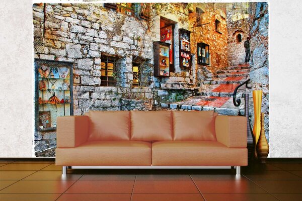 DIMEX | Vliesová fototapeta Francouzská vesnice MS-5-0700 | 375 x 250 cm| červená, oranžová, šedá
