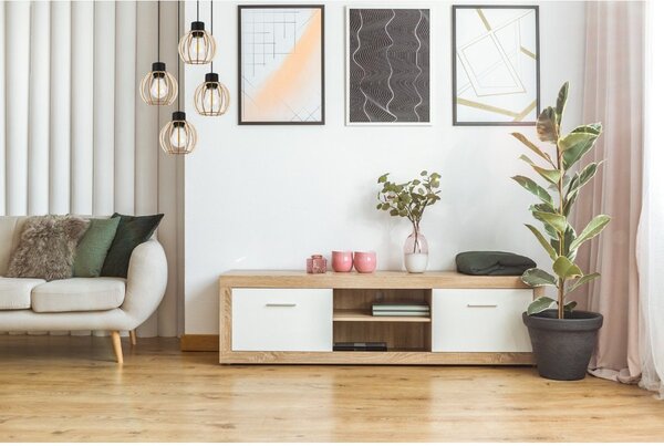 Závěsné svítidlo Timber 8, 4x dřevěné stínítko