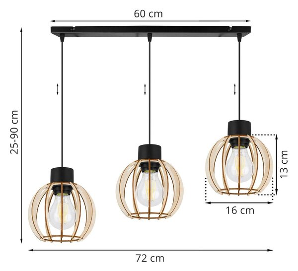 Závěsné svítidlo Timber 8, 3x dřevěné stínítko
