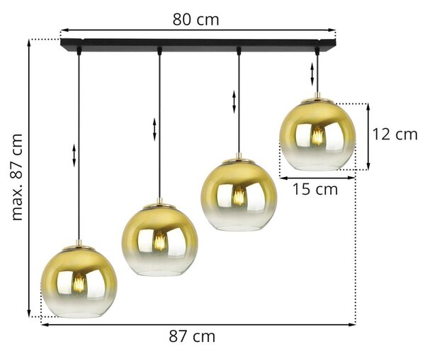 Závěsné svítidlo Bergen Gold, 4x zlaté/transparentní skleněné stínítko (fi 15cm)