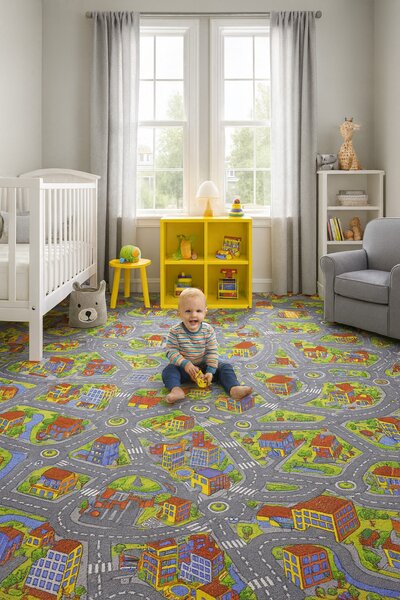 Associated Weavers, Dětský metrážový koberec Big City 97, na míru, šíře 4m, vícebarevná, filc, dětský pokoj