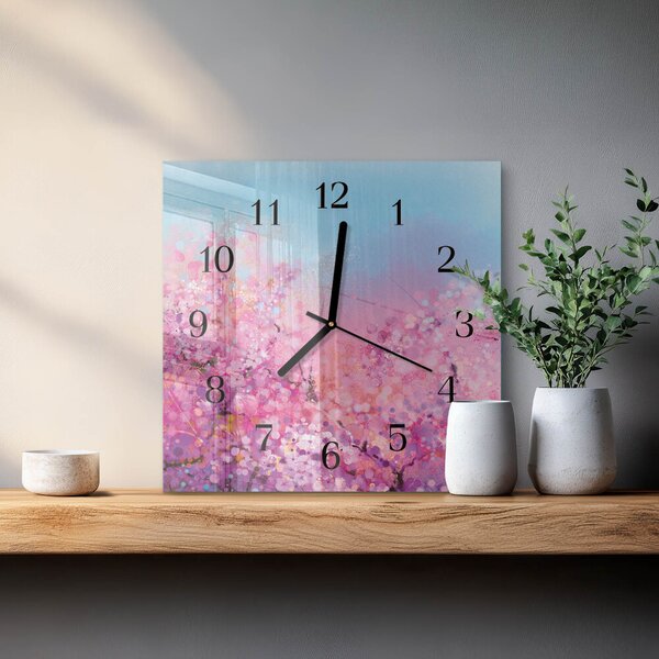 Skleněné hodiny na stěnu Květinový vzor zskc-30x30-00182312